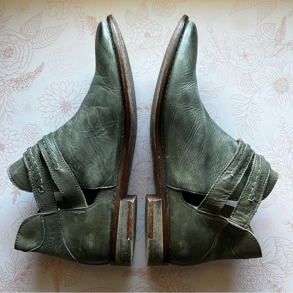 Free People Emerald Green Leather Cut Out Ankle Strap Boots Sz EU 39 or US 8 - Picture 6 of 10